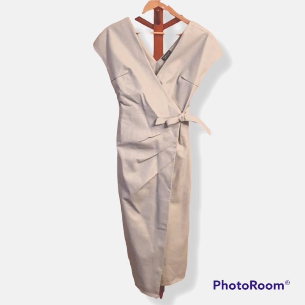 Baby Blue Faux-Leather Wrap Midi Dress - Picture 2 of 12